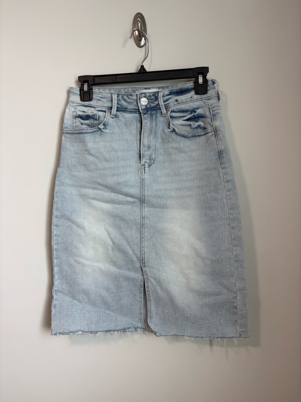 Light Wash Denim Pencil Skirt with Front Slit